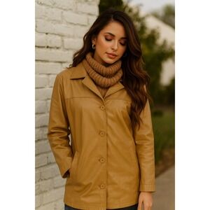 Dimension New York Men's Women's Genuine Leather Jacket Tan Size M‎